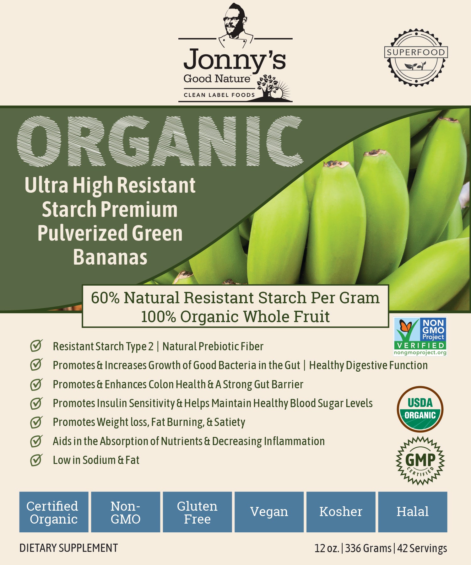 Organic Ultra High Resistant Starch Premium Pulverized Green Bananas –  Jonnys Good Nature